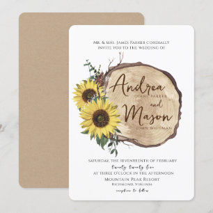 Invitation Chute Sunflowers Bois Slice Russe Mariage Invitati