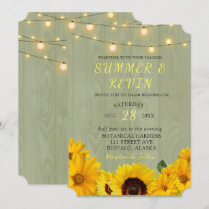 Invitation Chute Sunflowers Sage Chaîne de bois des lumières 