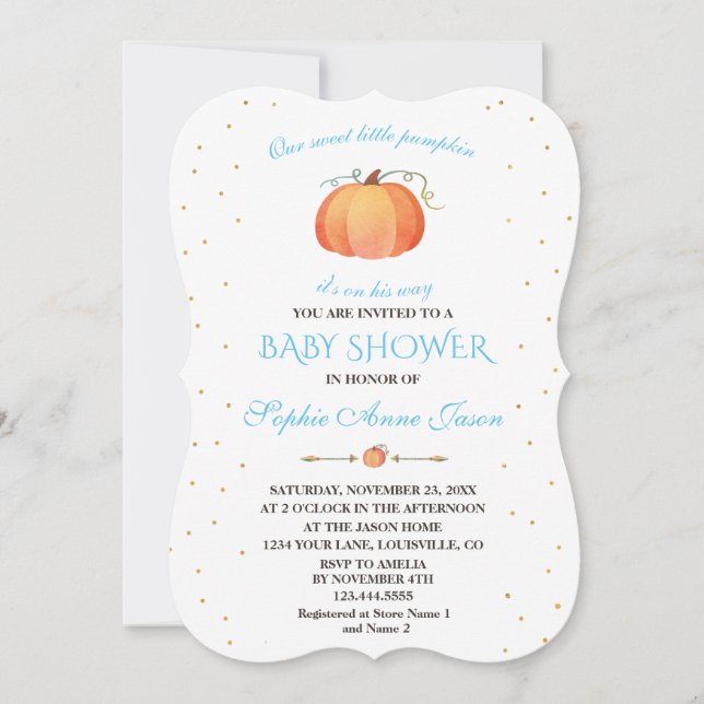 Invitation Chute Sweet Baby Petit Baby shower Citrouille (Devant)