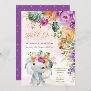 Invitation Chute tropicale Eléphant floral 1er anniversaire f