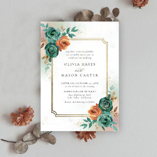 Invitation Chute Turquoise Burange Orange Elegant Gold Frame