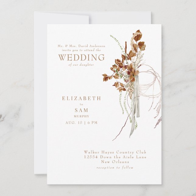 Invitation Chute Wispy Boho White Bride Parents Mariage (Devant)