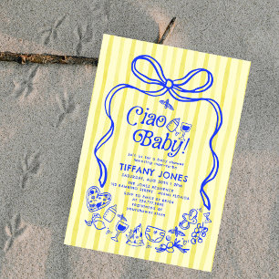 Invitation Ciao Baby Blue Jaune Citron Italien Baby shower