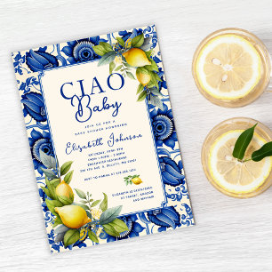 Invitation Ciao Baby Carrelage Bleu Citrons Jaunes Baby Showe