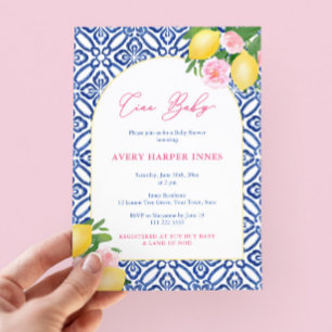 Invitation Ciao Baby Citrons Rose Cobalt Bleu Fille Baby Show