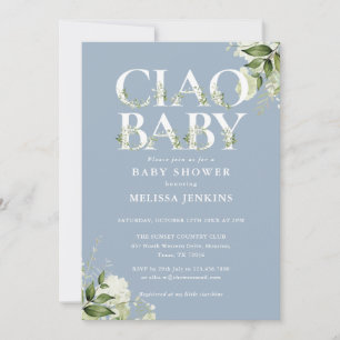 Invitation Ciao Baby Floral Tout En Un Baby Shower Bleu Pouss