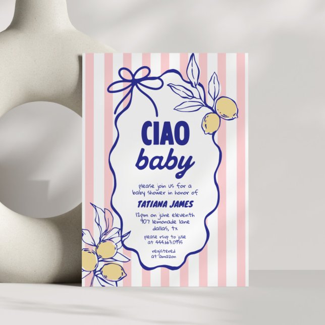 Invitation CIAO BABY Lemon Baby shower Amalfi méditerranéen (Créateur téléchargé)