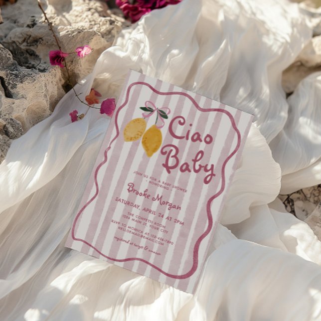 Invitation Ciao Baby Lemon Bows Girls Baby shower (Ciao Baby Girls Lemon Bows Shower Invite)