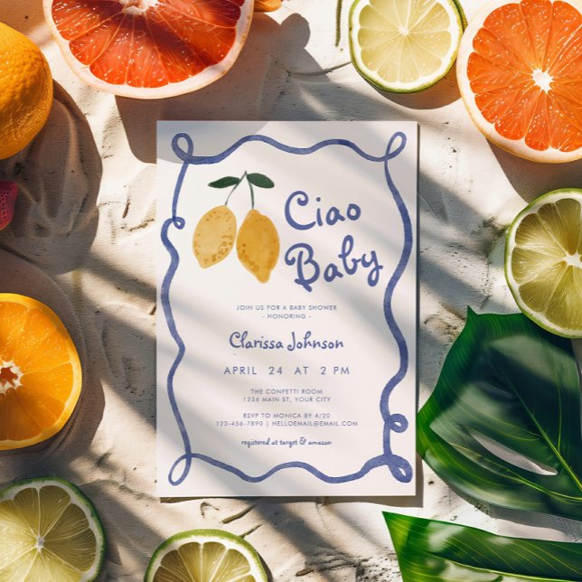 Invitation Ciao Baby Lemon Italien Amalfi Boys Baby shower (Hello Baby Lemon Baby Shower Invite)