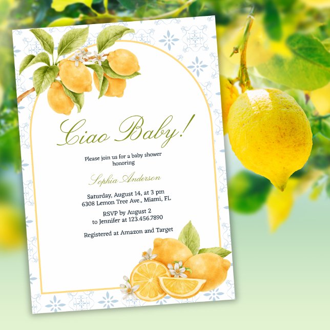 Invitation Ciao Baby méditerranéen Baby shower de citron ital (Créateur téléchargé)