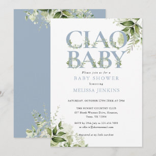 Invitation Ciao Baby Poussiéreux Bleu Verdure Lettre Baby Sho
