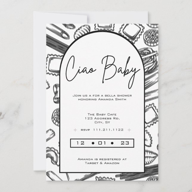 Invitation "Ciao Baby" Préparer un bébé Pâtes italiennes pour (Devant)