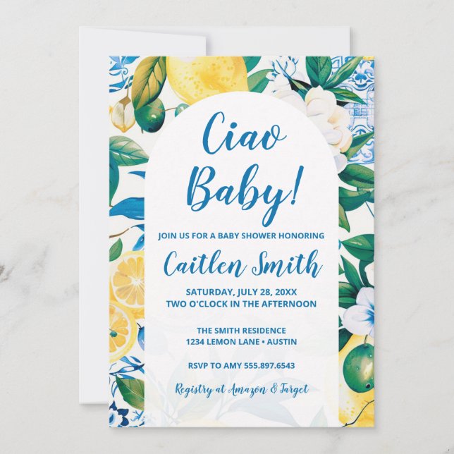 Invitation Ciao Baby shower Ciao Méditerranéen Citron Invitat (Devant)