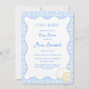Invitation Ciao Baby shower italien Citron bleu méditerranéen