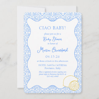 Invitation Ciao Baby shower italien Citron bleu méditerranéen