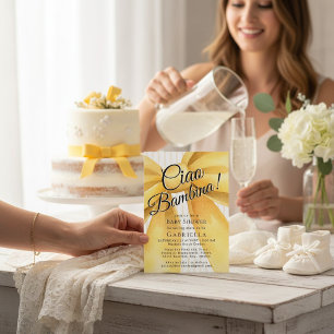 Invitation Ciao Bambina Aquarelle Jaune Baby Shower