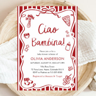 Invitation Ciao Bambina Girl Whimsical Baby shower italien
