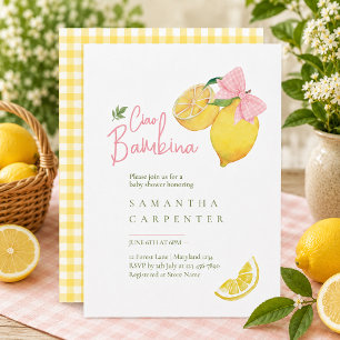 Invitation Ciao bambina noeud rose citron baby shower