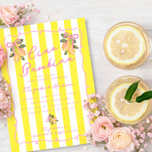 Invitation Ciao Bambina Rayure Jaune Citron Baby Shower