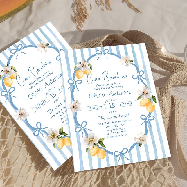 Invitation Ciao Bambino Baby shower de citron italien tiré à  (Créateur téléchargé)
