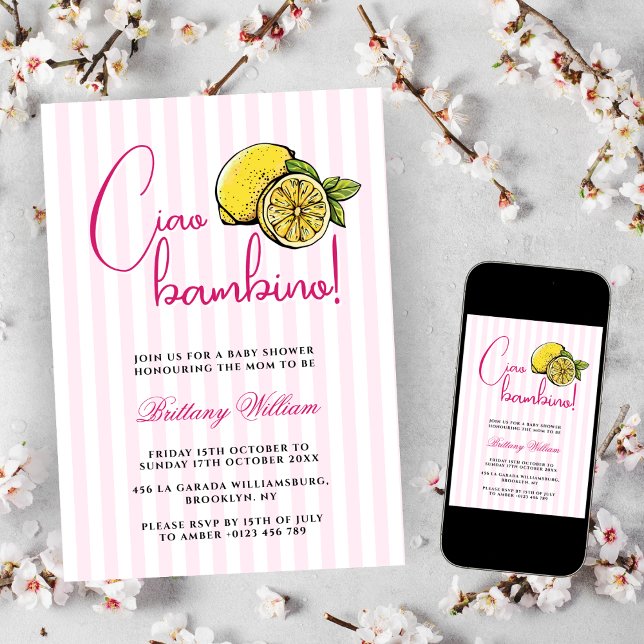 Invitation Ciao Bambino Lemon Baby shower d'été italien (Créateur téléchargé)
