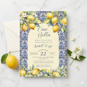 Invitation Ciao Bella Carreaux Bleus Italiens et Fête Prénata