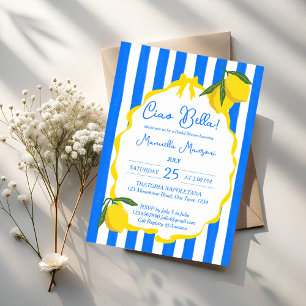 Invitation Ciao bella rayures bleues citrons douche de mariée