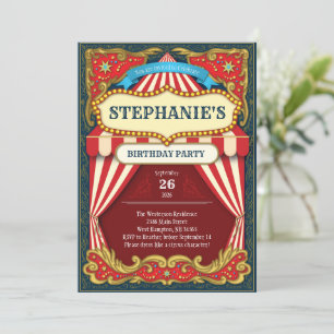 Invitation Cicus Carnival Anniversaire Fête Enfants Vintage B