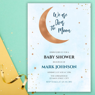 Invitation Ciel bleu avec étoiles sur la lune Baby Boy Shower