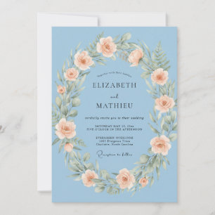 Invitation Ciel Bleu Céleste Botanique Mariage