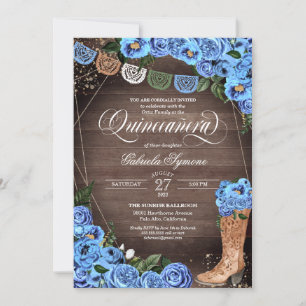Invitation Ciel bleu rustique Pays Charra Boots Quinceañera
