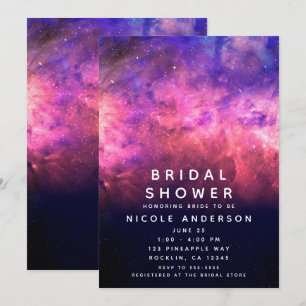 Invitation Ciel Cosmique Galaxie Étoilée Rose Violet Fête de