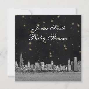 Invitation Ciel de Chicago Noir Or Baby Shower