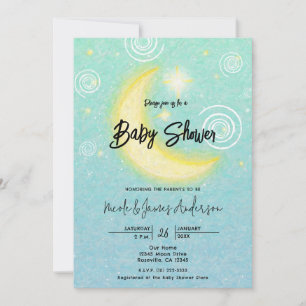 Invitation Ciel de Lune Étoilé Sarcelle Baby Shower