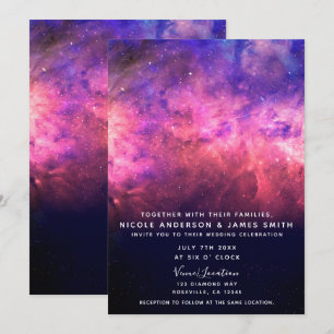 Invitation Ciel de mariage cosmique galaxie étoilée violet ro