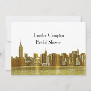 Invitation Ciel de New York doré 01 Gravé Blanc Enterrement d
