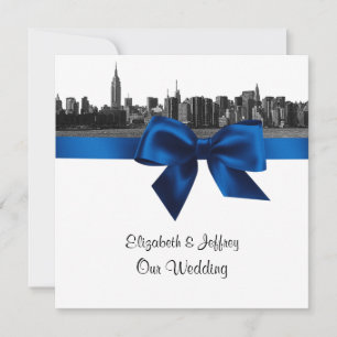 Invitation Ciel de NYC en largeur Gravé BW Bleu Royal Mariage