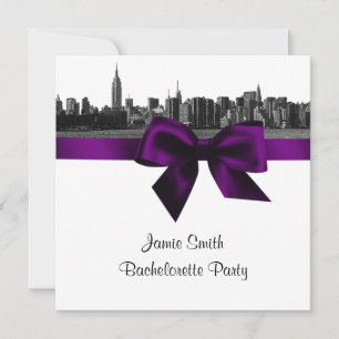 Invitation Ciel de NYC en noir et blanc violet Bachelorette S