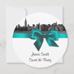 Invitation Ciel de NYC large en noir et blanc SQ Teal Sweet S
