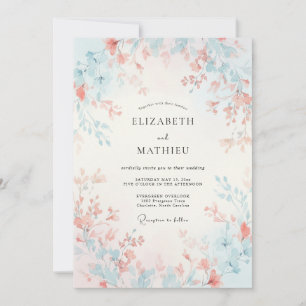 Invitation Ciel de Pêche Bleu Mariage Printanier en Gaze
