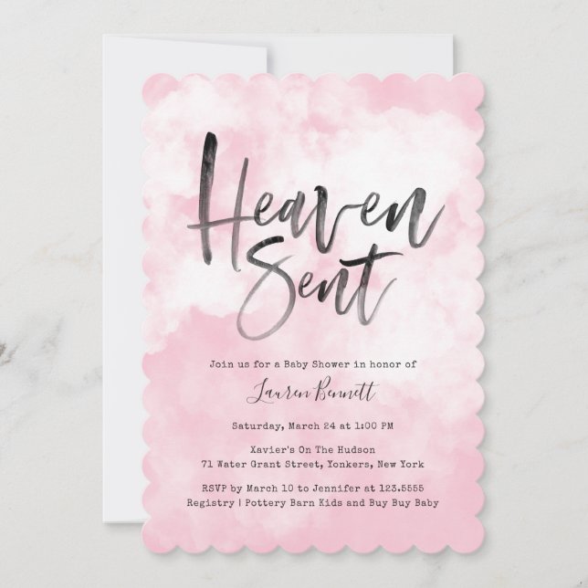 Invitation Ciel envoyé | Baby shower | Rose (Devant)