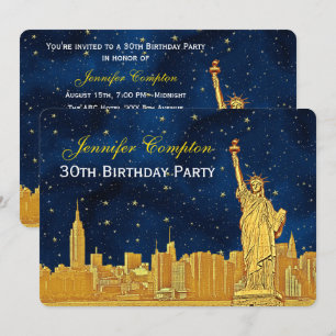 Invitation Ciel étoilé bleu #2 Etch de la skyline de NYC en o
