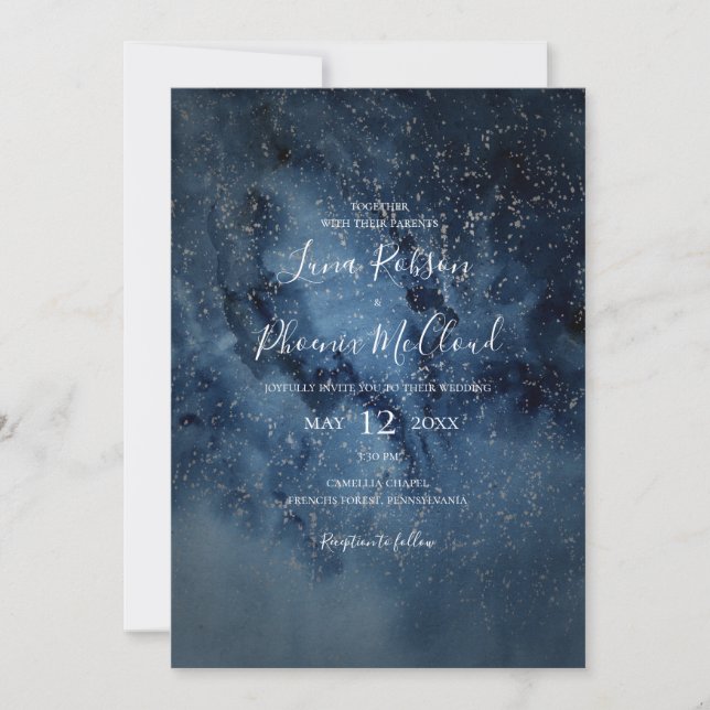 Invitation Ciel nocturne céleste | Mariage Décontracté Argent (Devant)