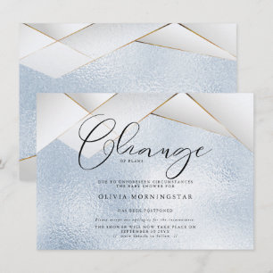 Invitation Ciel Pastel Bleu Facettes de Perle Report de la Fê