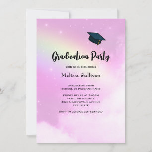 Invitation Ciel rose avec citron jaune arc-en-ciel Graduation