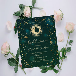 Invitation Ciel Solaire, Lune, Étoiles Vertes Baby Shower de