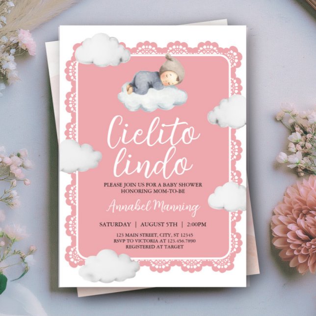Invitation Cielito Lindo Baby shower Ciel Rose Cloudy (Créateur téléchargé)
