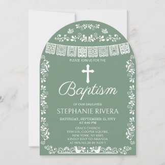 Invitation Cielito Lindo Baptême Arche Vert Sauge