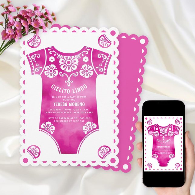 Invitation Cielito Lindo carrosserie rose fille baby shower (Créateur téléchargé)