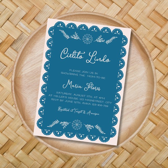Invitation Cielito Lindo Mexicain Papier Picado Baby shower g (Cielito Lindo Mexican Papel Picado Boy Baby Shower Invitation)